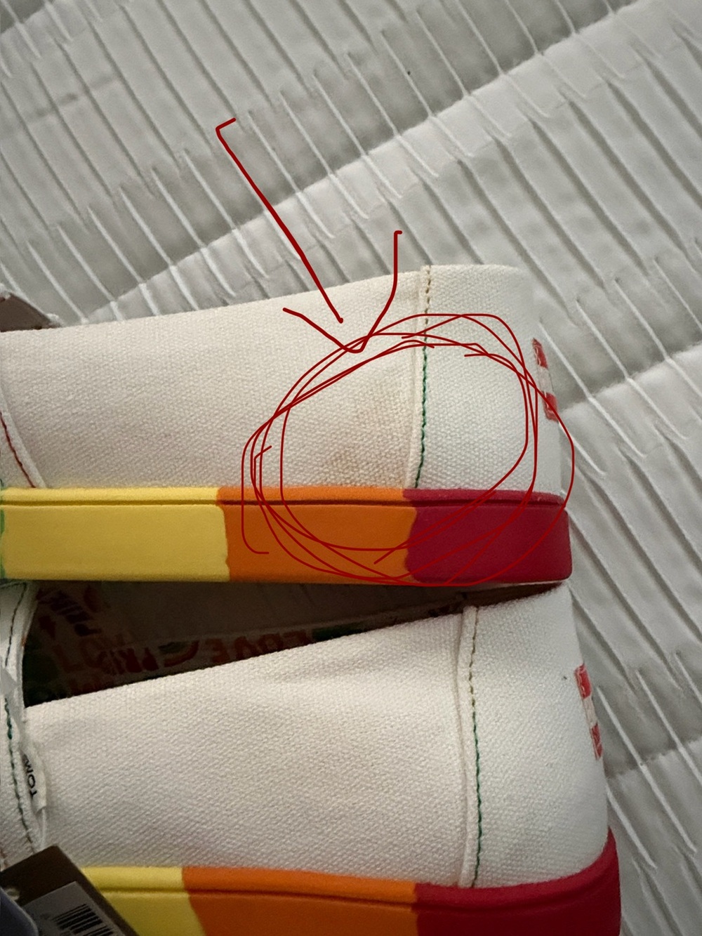 TOMS White Canvas Slip-Ons with Rainbow Pride Insole - Picture 7 of 9